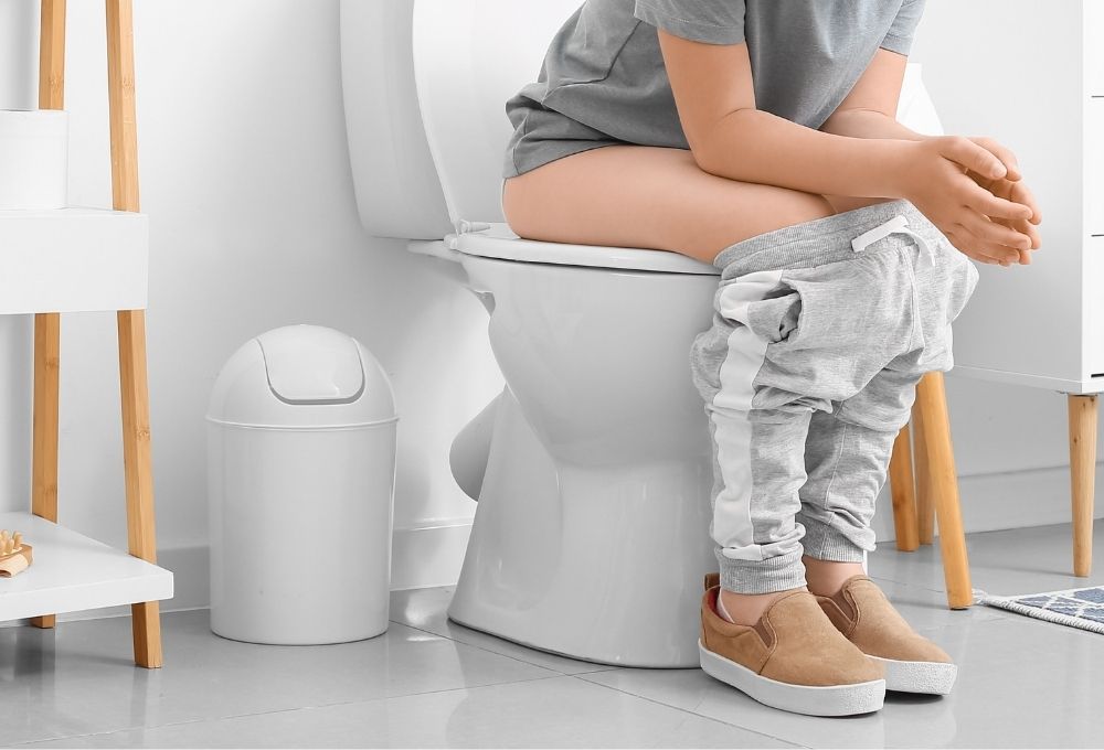 便座に座って用を足すこども